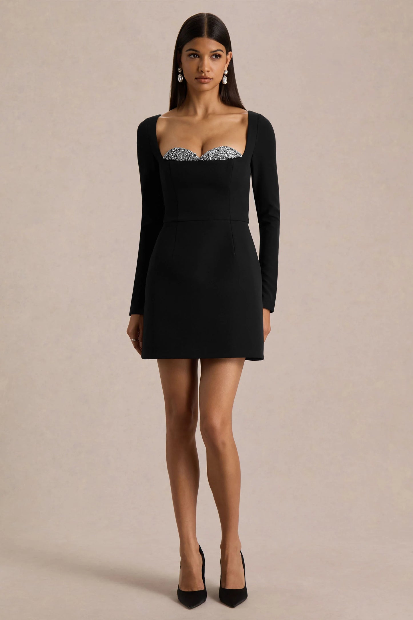 Martha Black Embellished Sweetheart-Neck Mini Dress