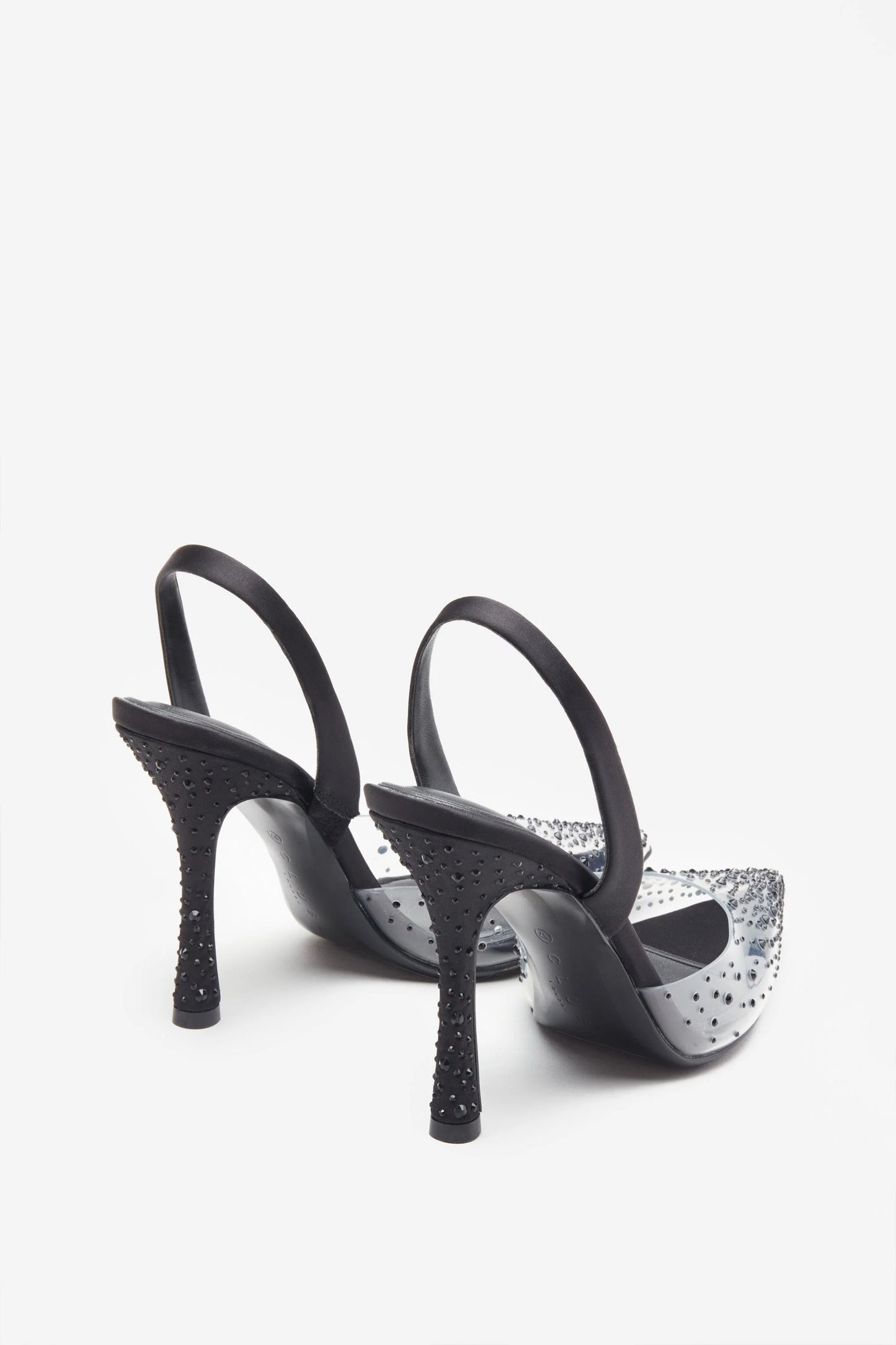 Covergirl Black Diamante Sling Back Pointed Heels