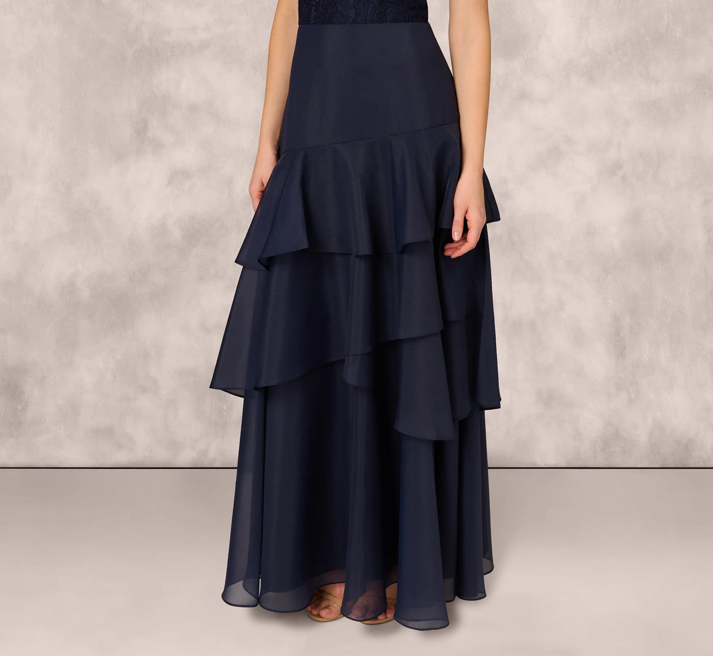 Lace Organza Halter Ballgown In Navy