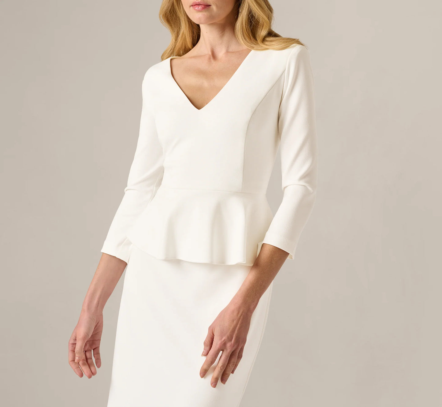 Three Quarter Sleeve Peplum Sheath Dress In Ivory
