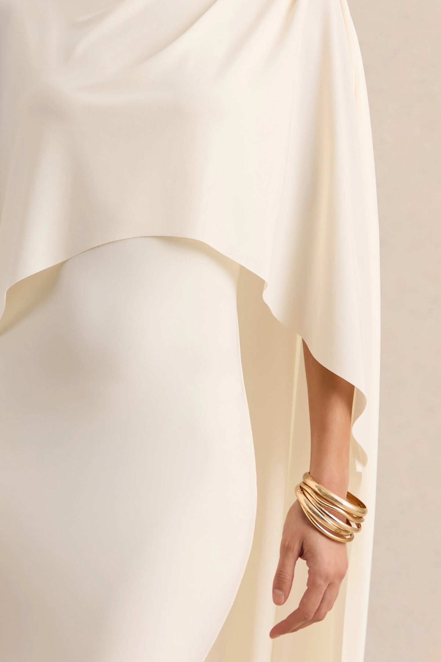 Luxalyn Cream Round-Neck Midi Dress With Cape-Detail