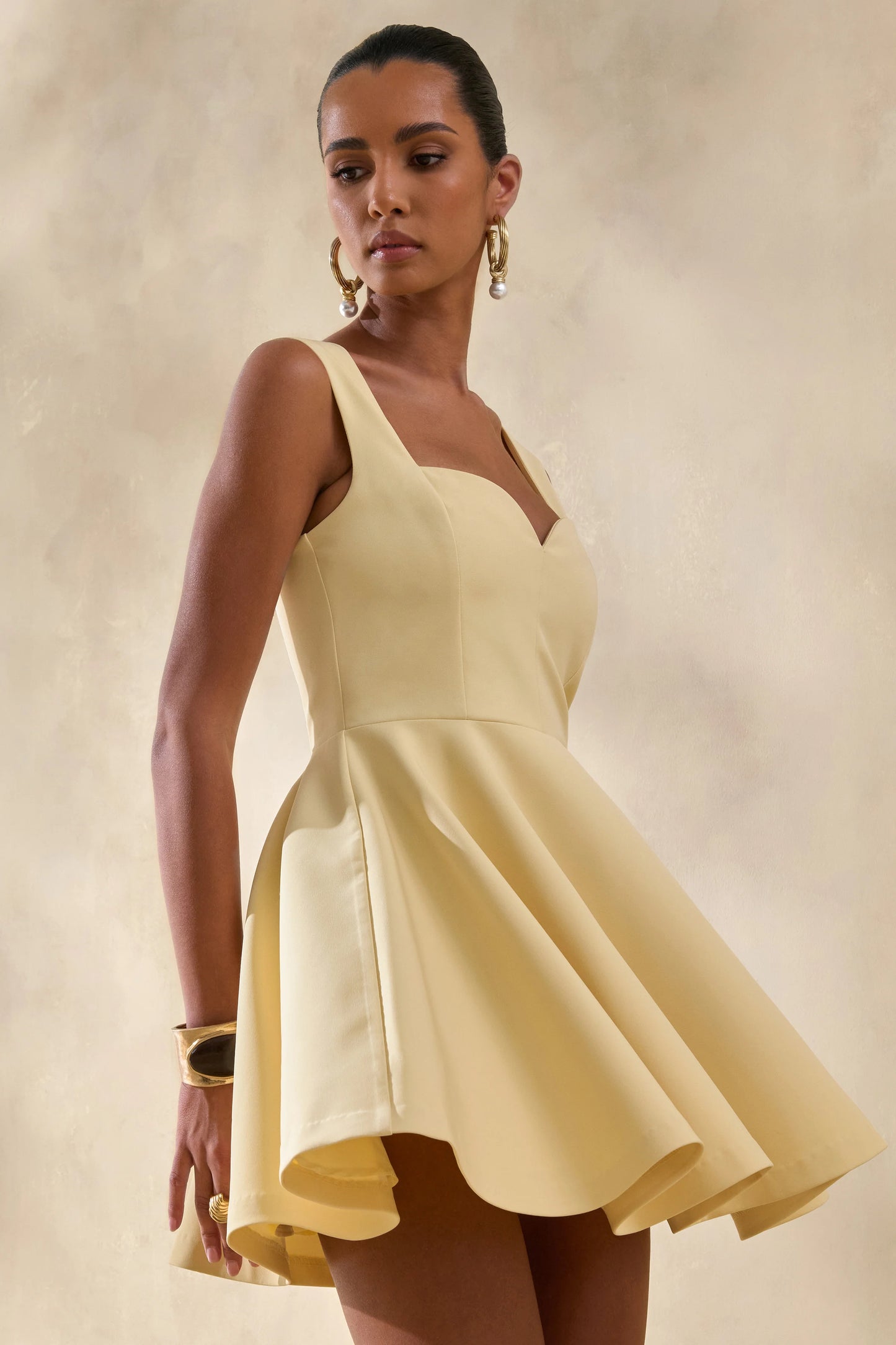 Katya Lemon Sweetheart-Neck Skater Mini Dress