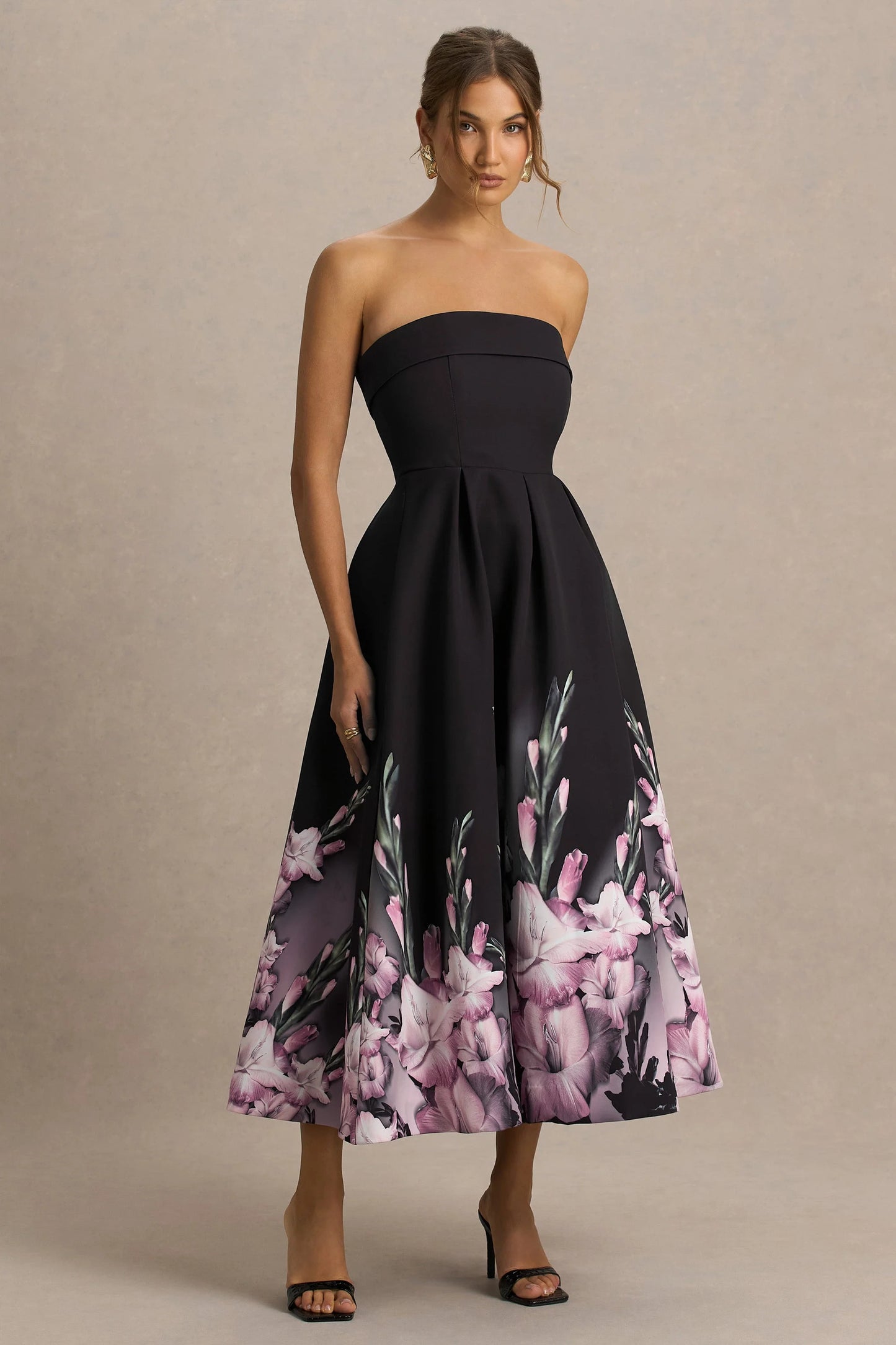 Annalise Pink Border Print Bandeau Midi Dress