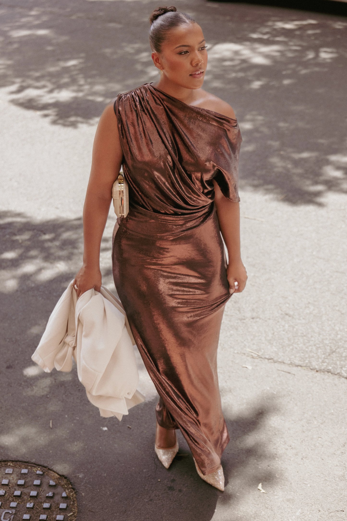 Rowyn Drapey Metallic Top - Bronze