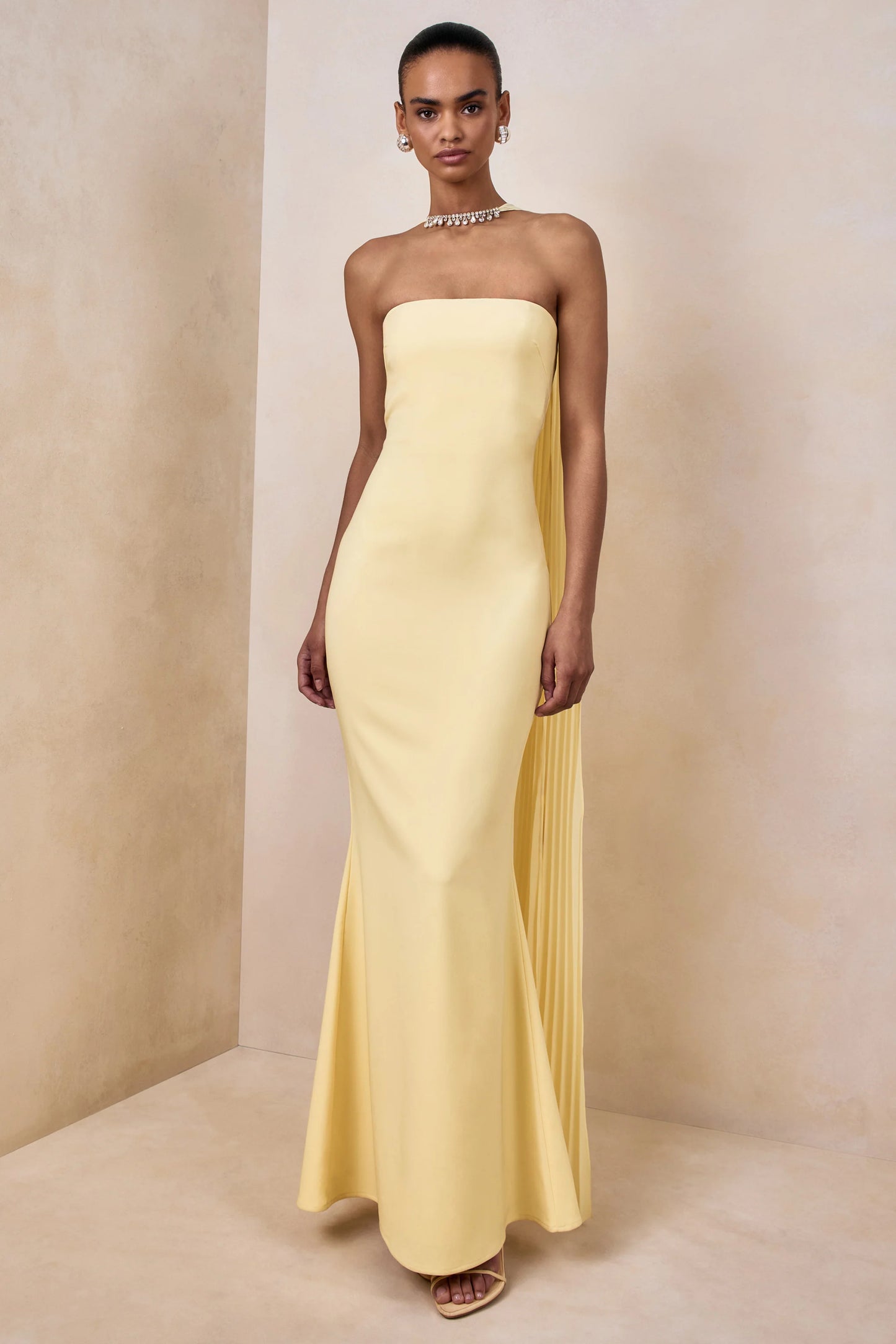 Avery Lemon Bandeau Maxi Dress With Embellished Scarf