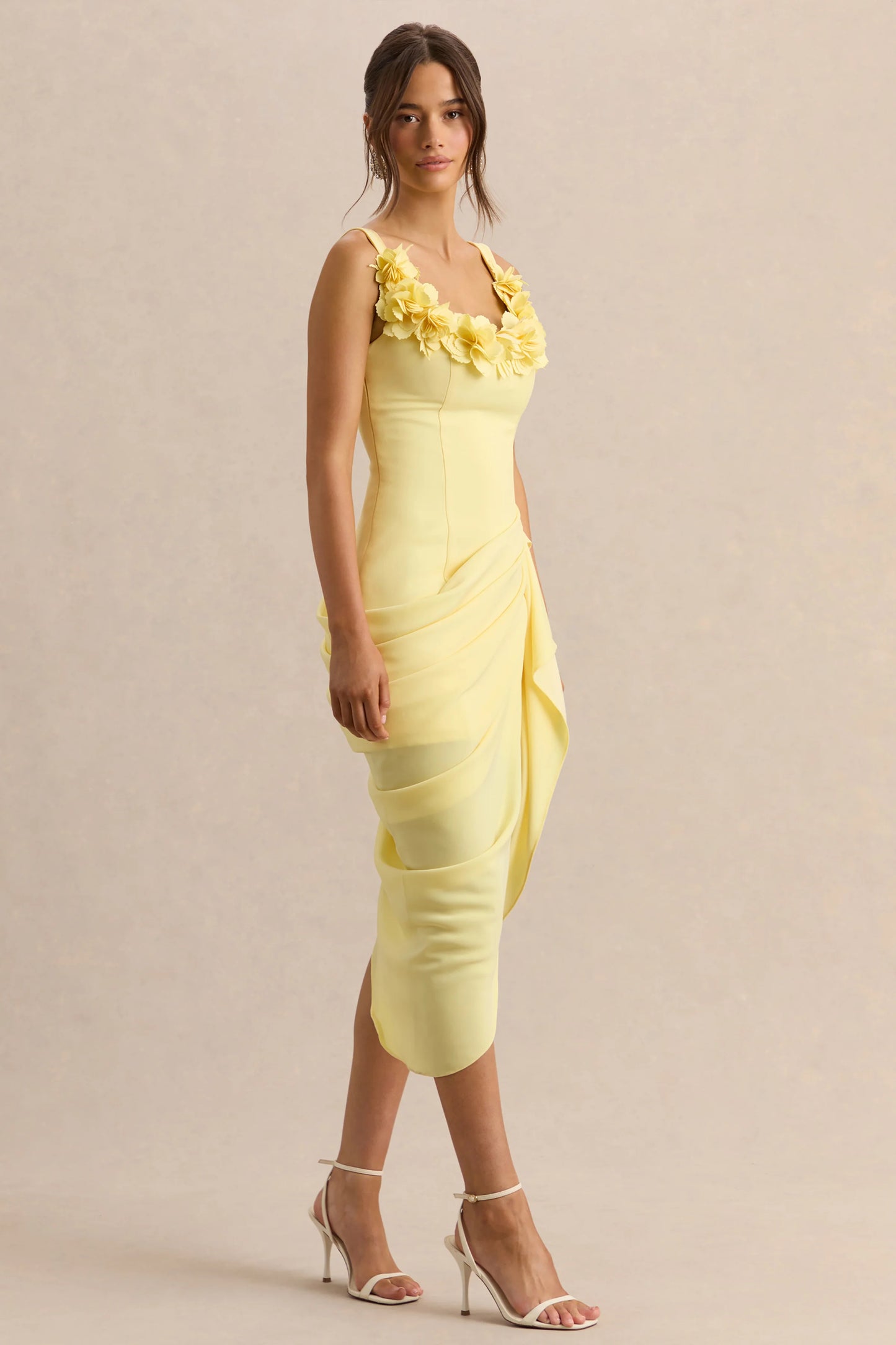 Letitia Lemon Scoop-Neck Embellished Wrap Midi Dress