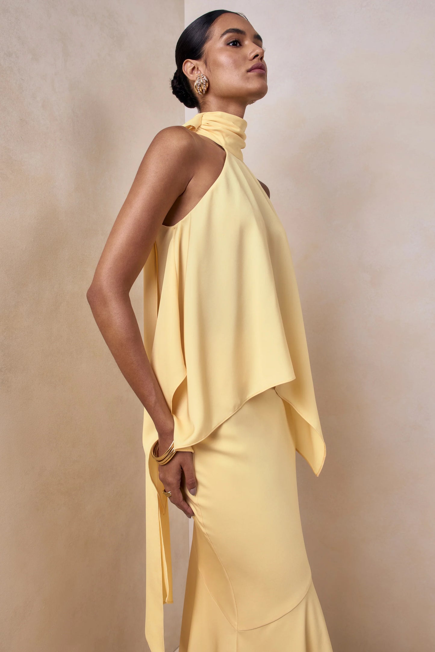 Sancelle Lemon Matte Satin Halter-Neck Top