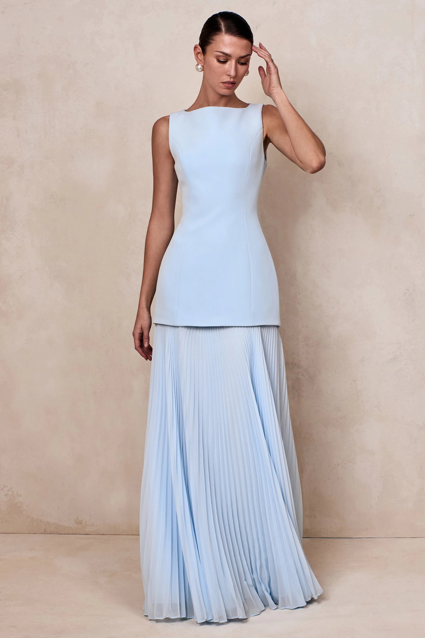 Hadley Powder Blue Boat-Neck Maxi Dress With Drop-Waist