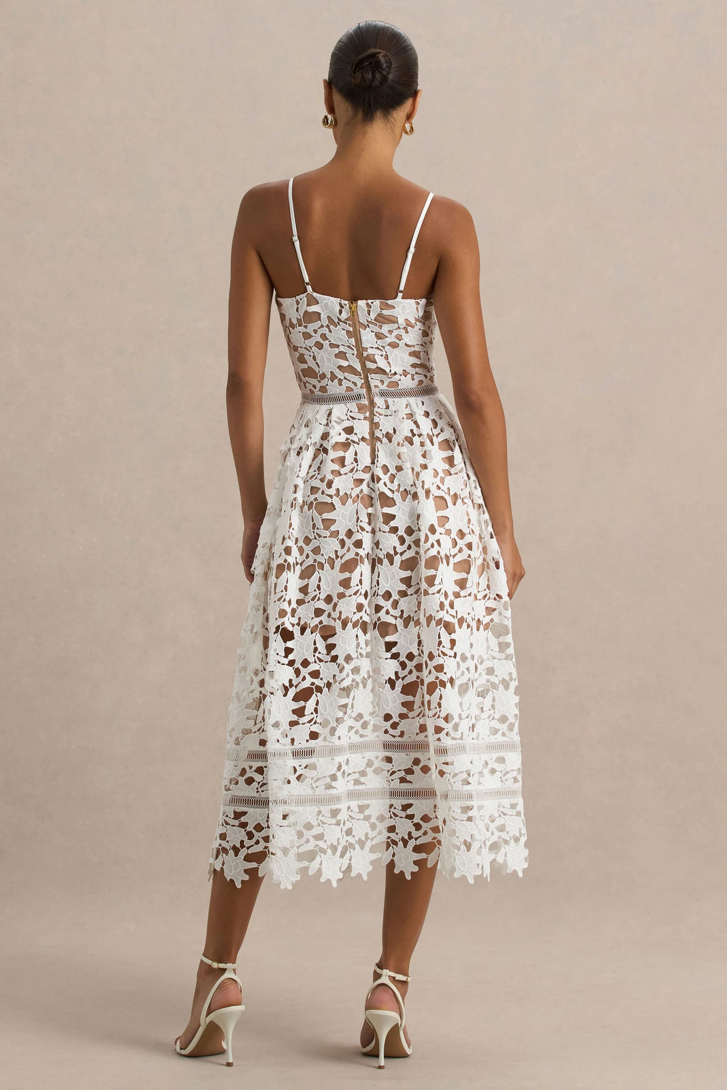 Zuri White Lace Sweetheart Midi Dress With Cami Straps