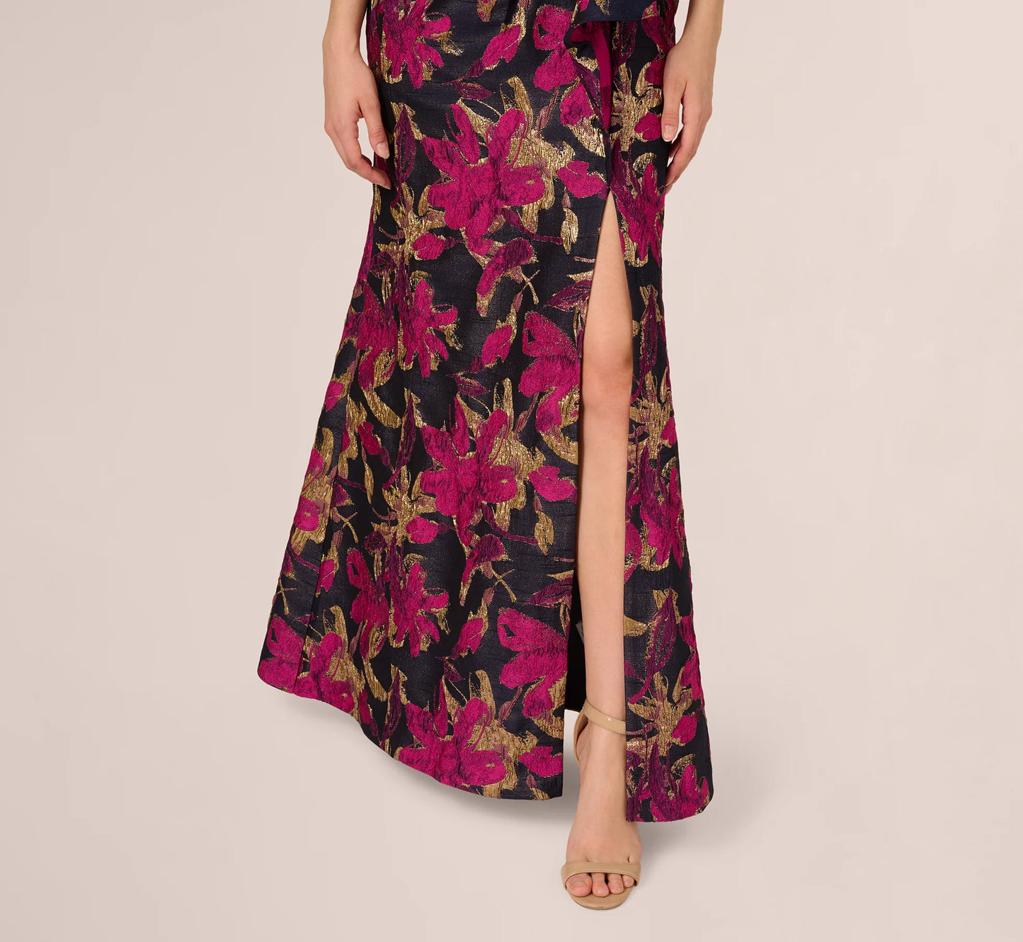 One Shoulder Jacquard Dress In Navy Pink