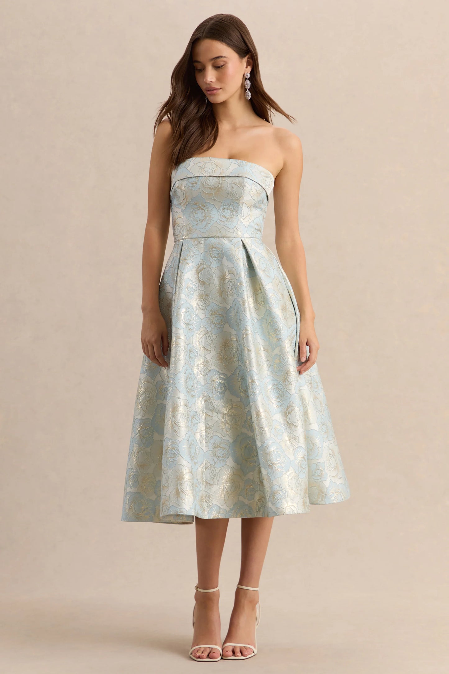 Tori Powder Blue Jacquard Bandeau Skater Midi Dress