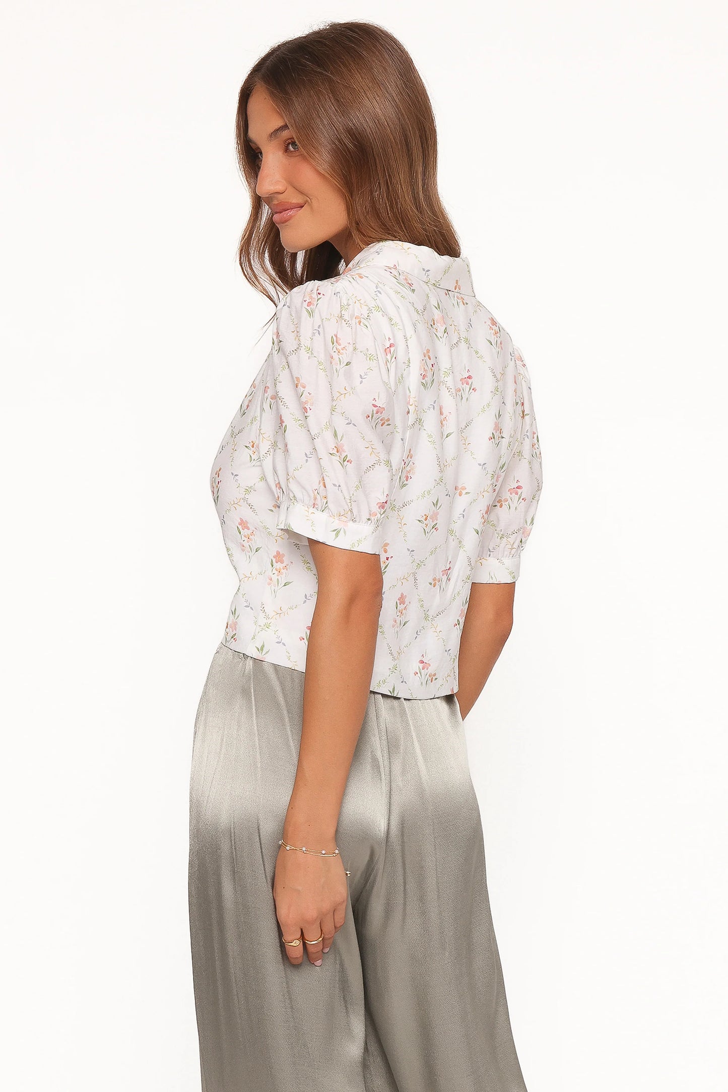 Steele Button Front Top - White Vintage Floral