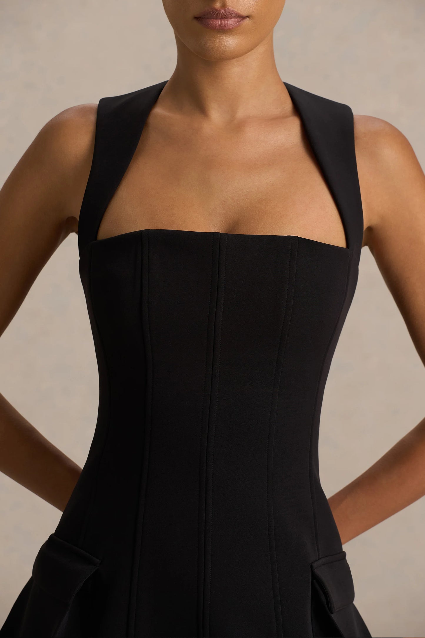 Mollie Black Square-Neck Tailored Micro Mini Dress