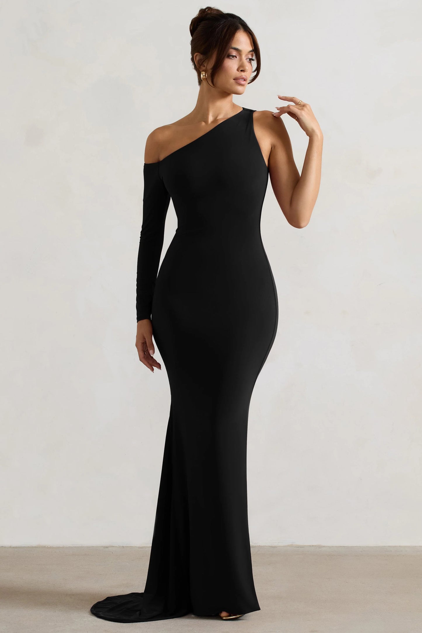 Contradiction Black One-Sleeve Asymmetric Maxi Dress