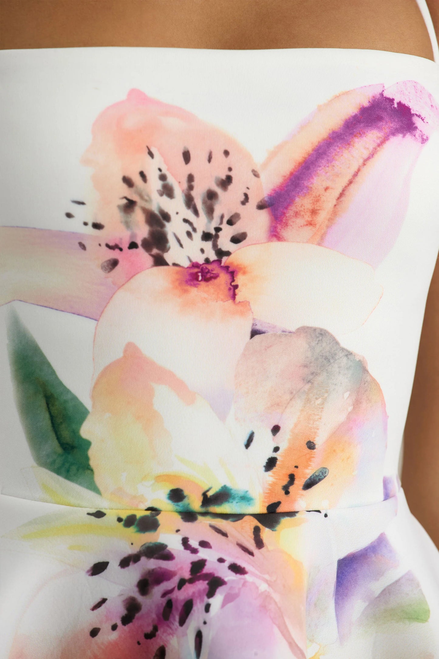 Taylor White Lily Print Square-Neck Mini Dress