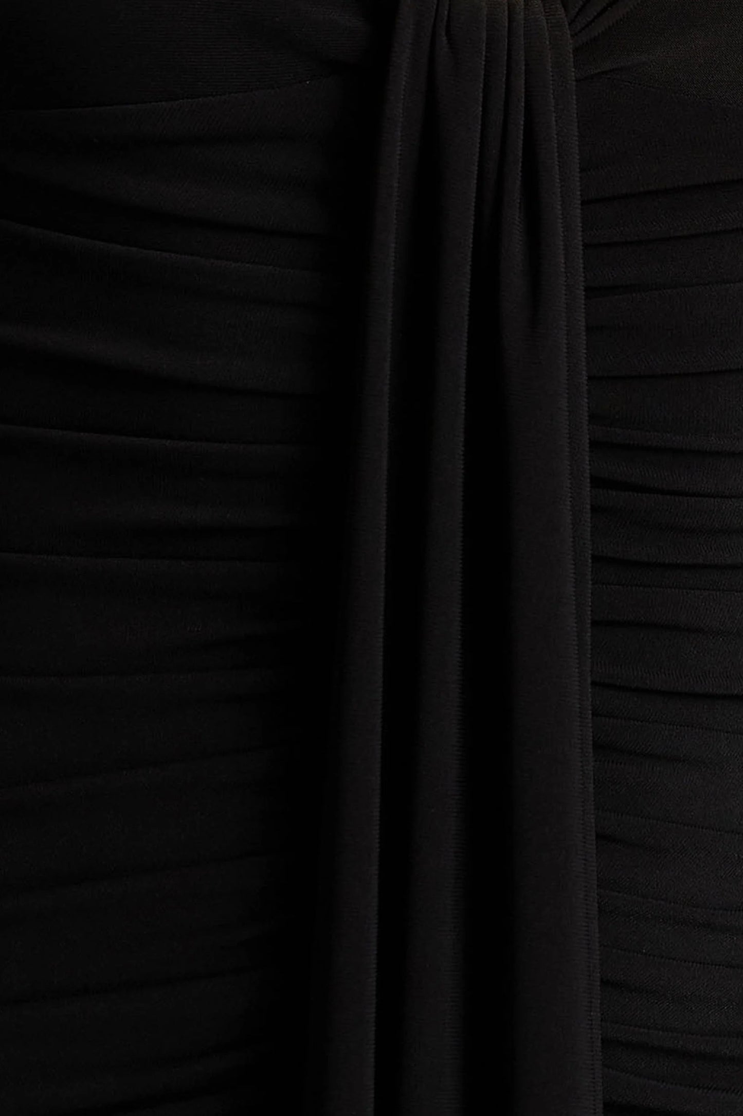 Ivara Black Plunge-Neck Midi Dress With Ruched Detailing And Sash