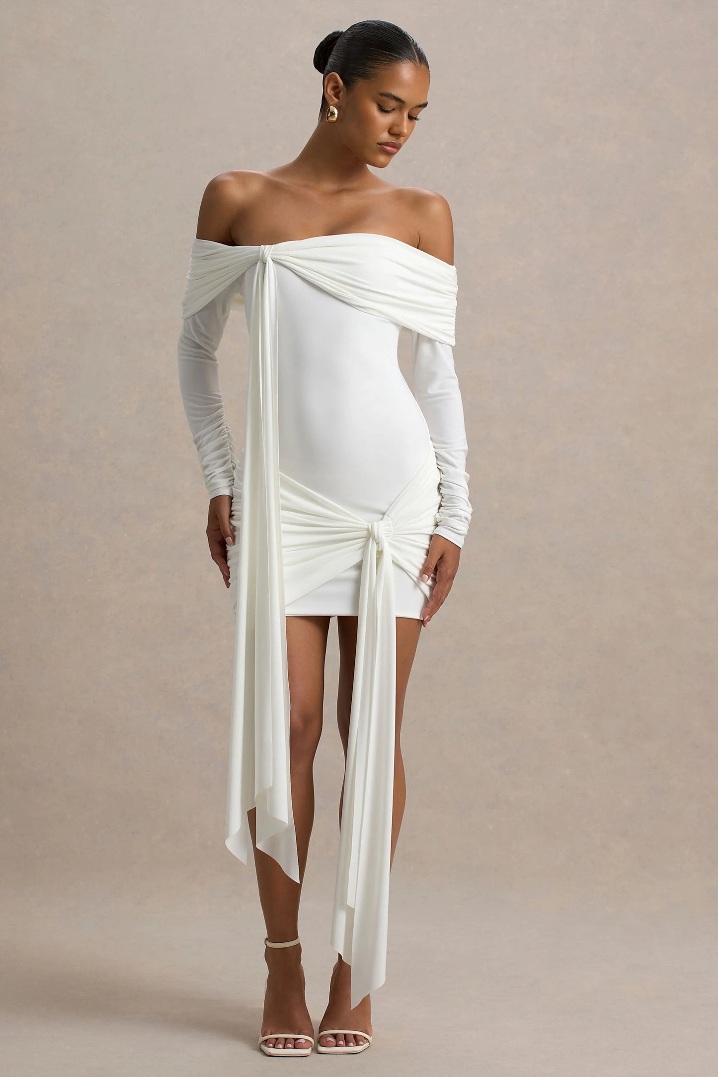 Essie White Bardot Wrap Mini Dress With Sash Detail
