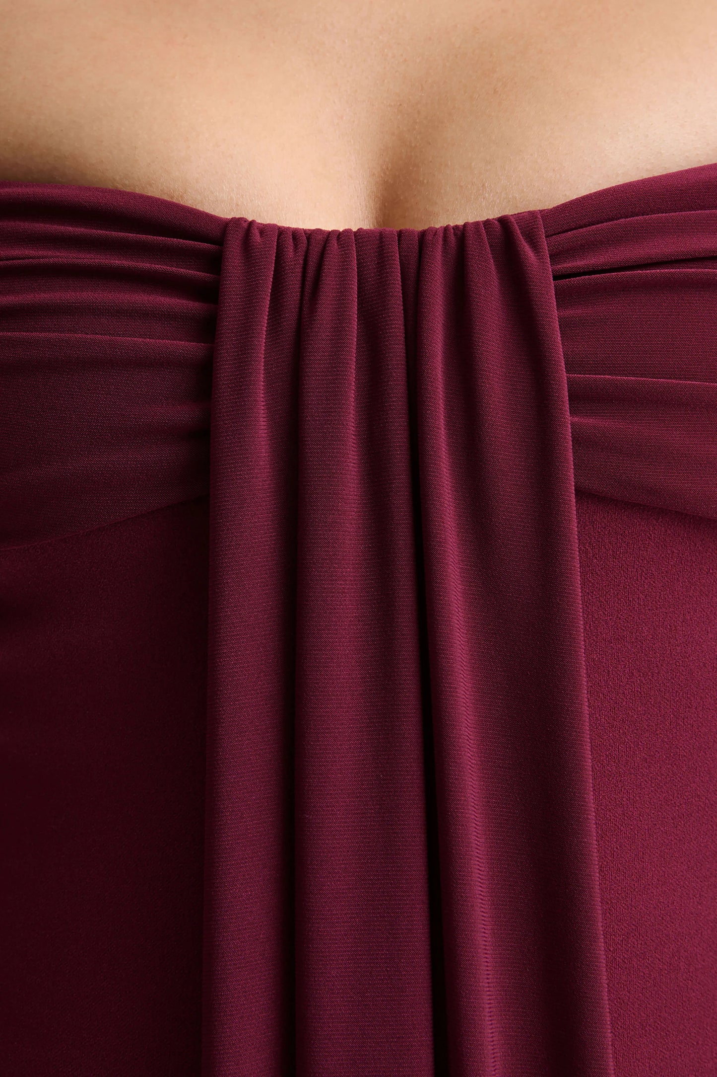Dearest Burgundy Bardot-Neck Midi Dress