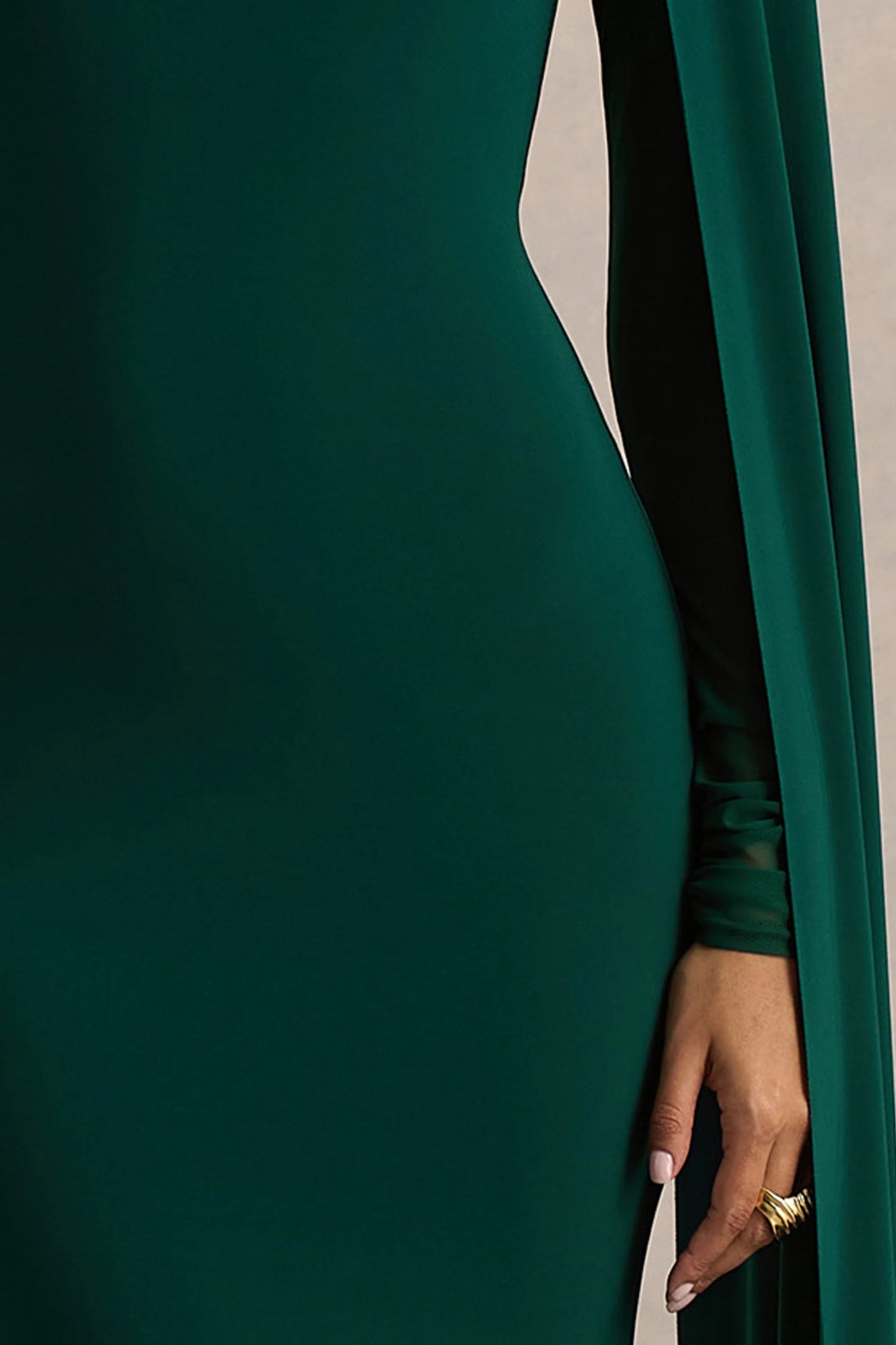 Isla Bottle Green Crew-Neck Maxi Dress With Cape Sleeve