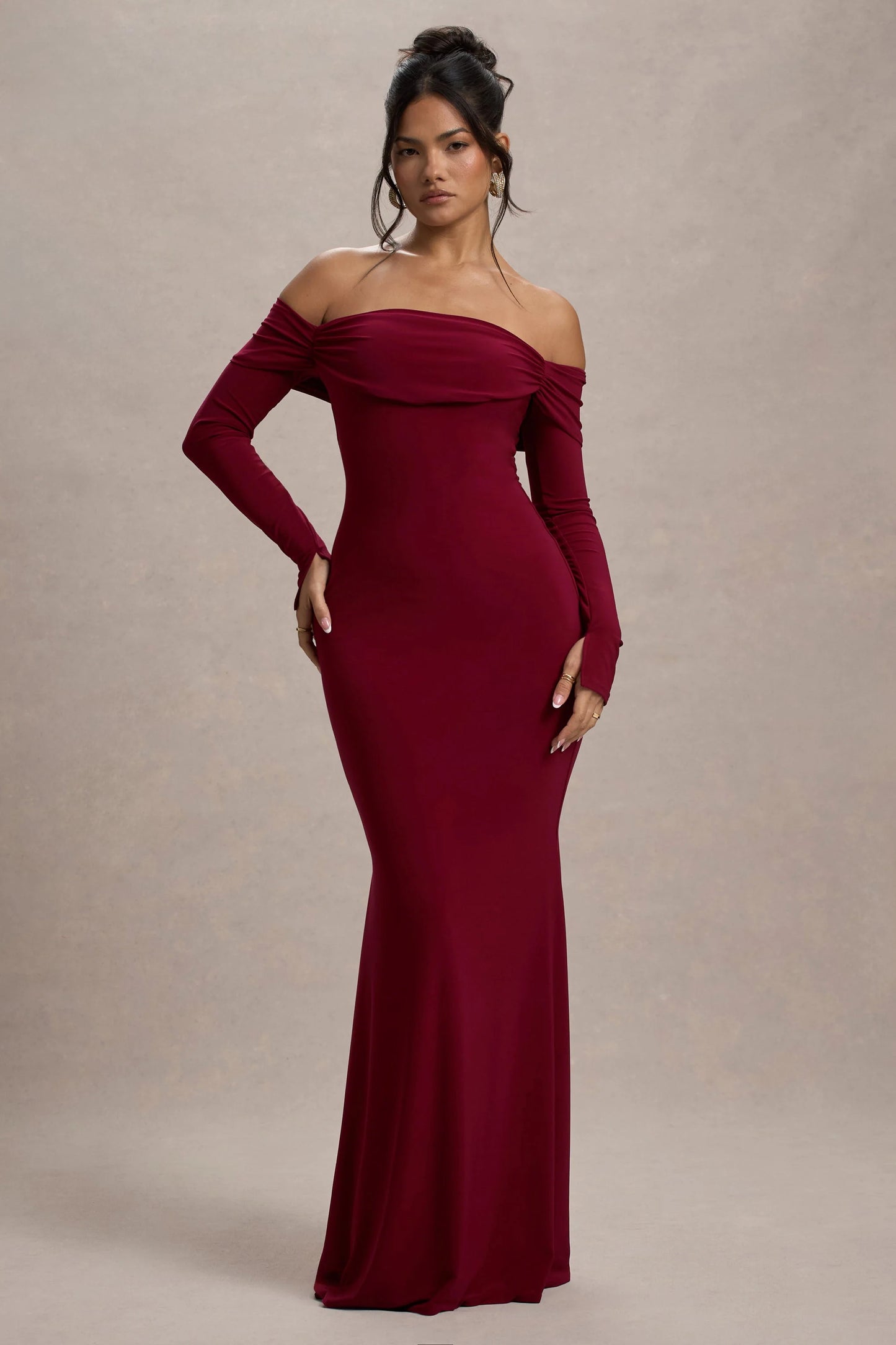 Amaia Berry Bardot Long-Sleeve Maxi Dress