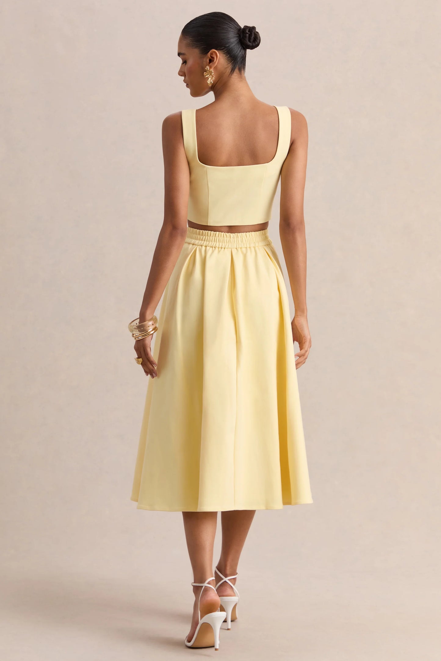 Caprielle Lemon Scoop-Neck Crop-Top With Corsage Detailing
