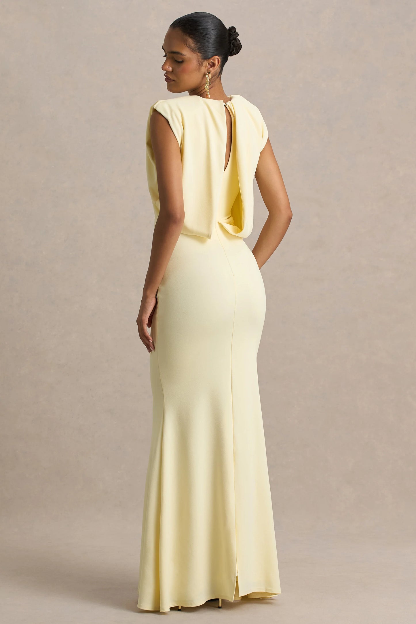 Meave Lemon Boat-Neck Maxi Dress With Draped Detail