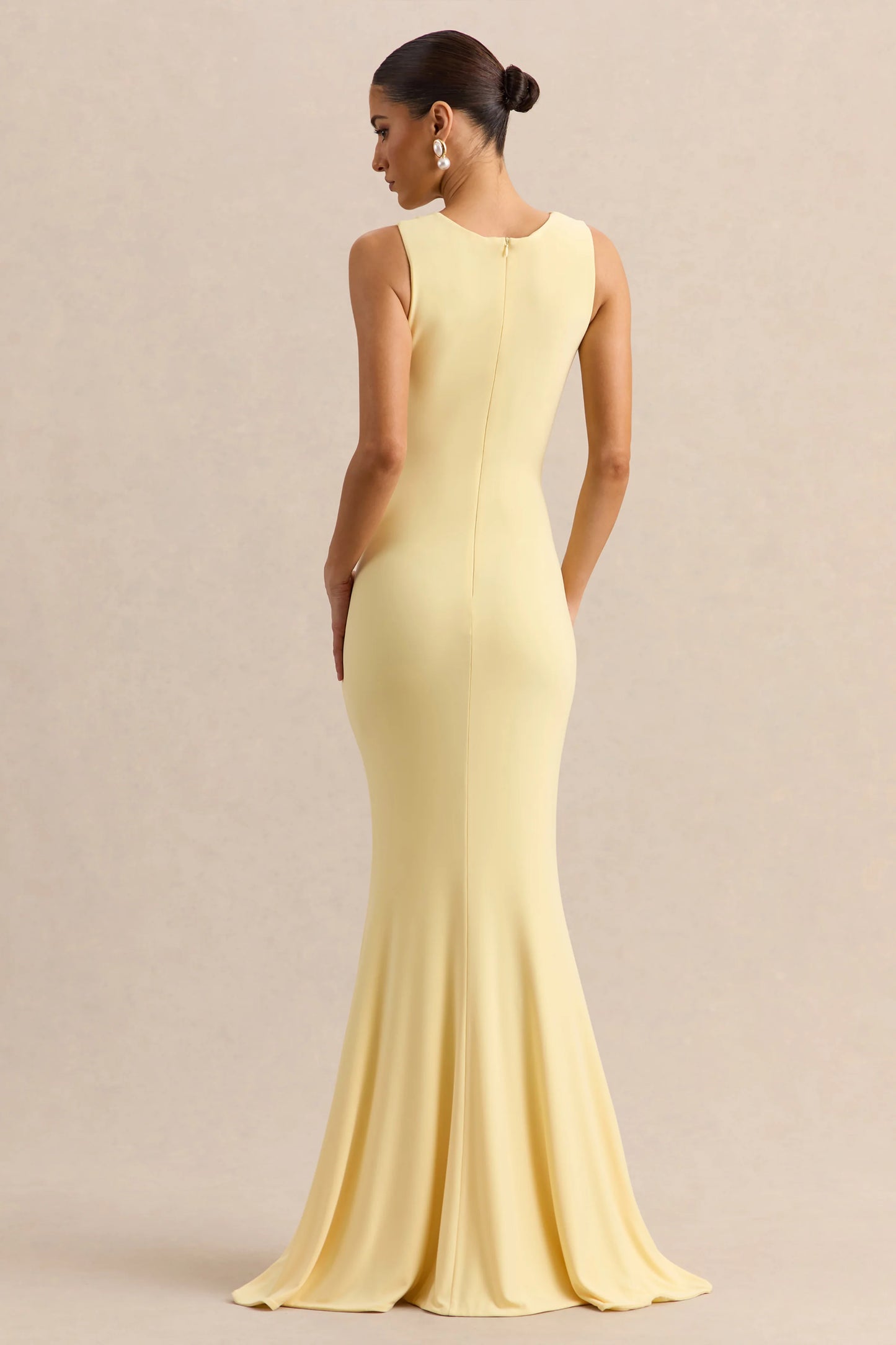 Holly Lemon Plunge-Neck Maxi Dress With Twist-Detail