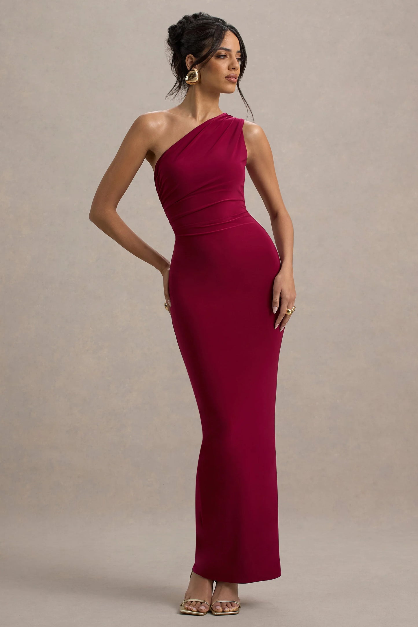 Venetia Burgundy One-Shoulder Tie-Back Maxi Dress