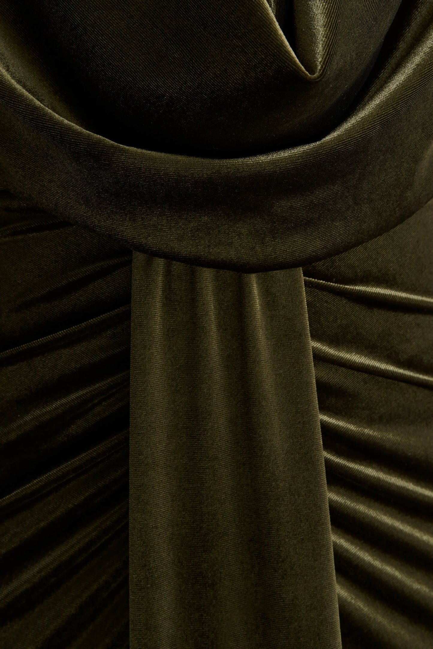Lavernia Olive Velvet Halter-Neck Maxi Dress With Gathered-Detailing