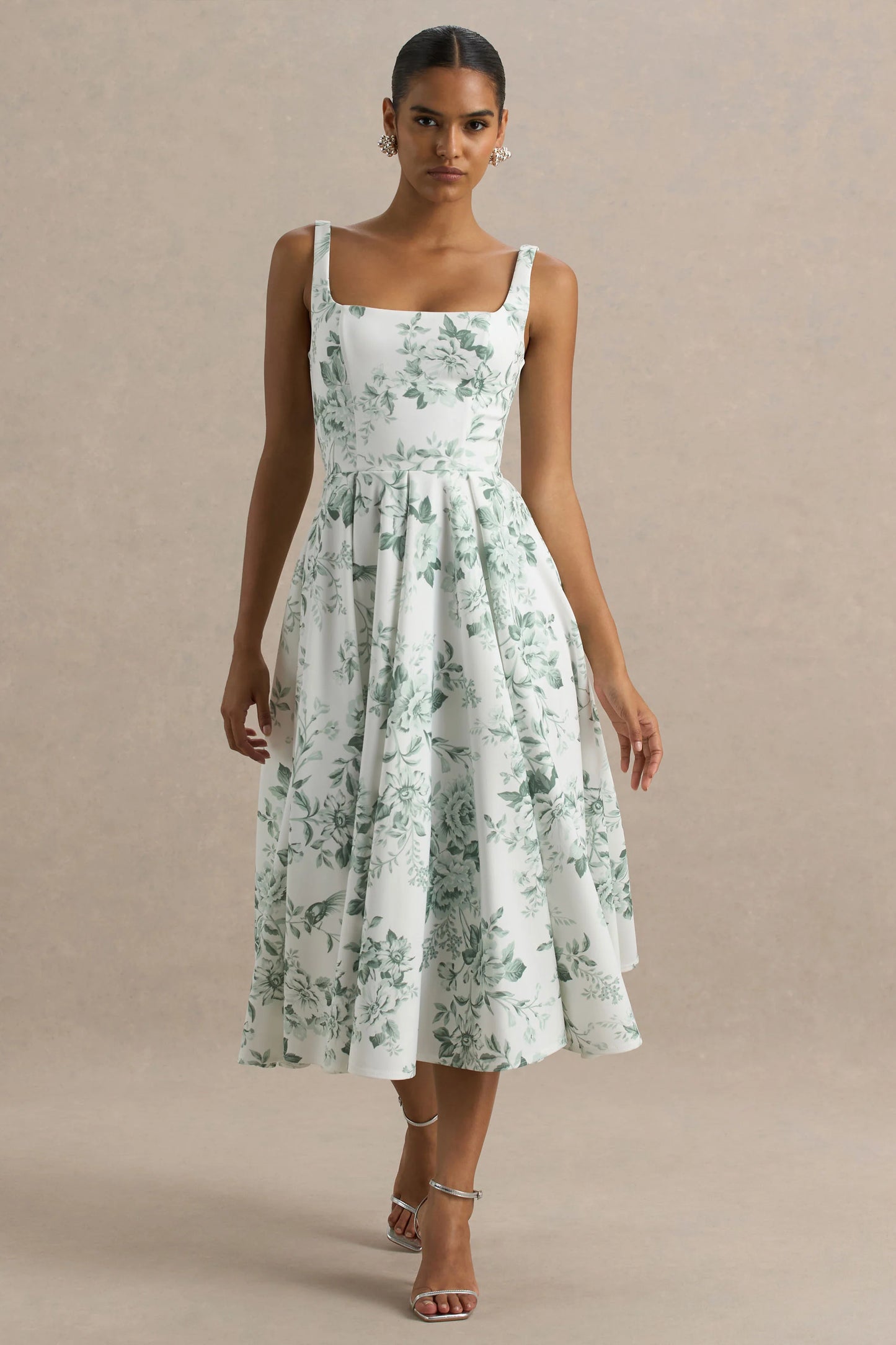 Lissa Green Porcelain Print Square-Neck Midi Dress
