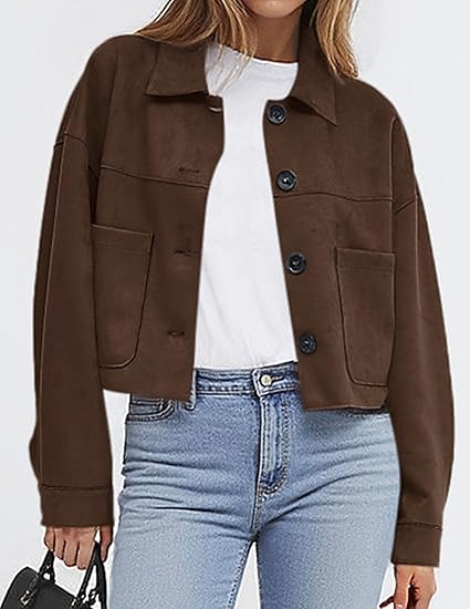 Women's casual faux suede cropped jacket