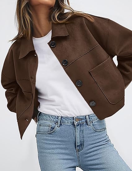 Women's casual faux suede cropped jacket