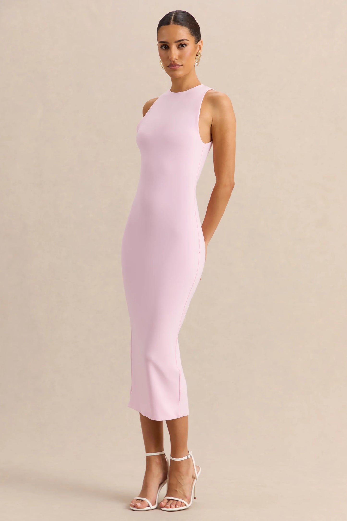 Mirana Light Pink High-Neck Midi-Dress