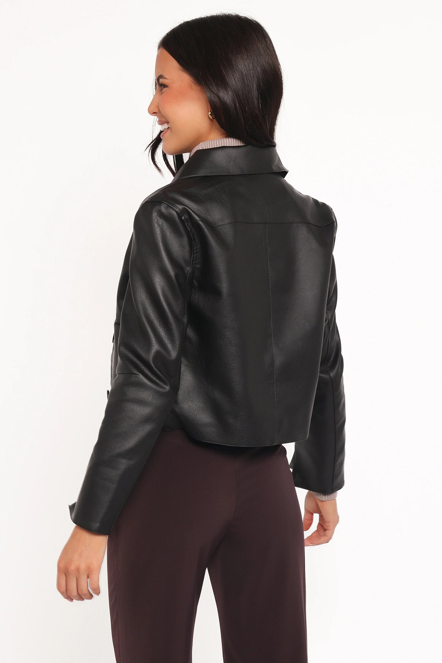 Hope Crop Faux Leather Jacket - Black