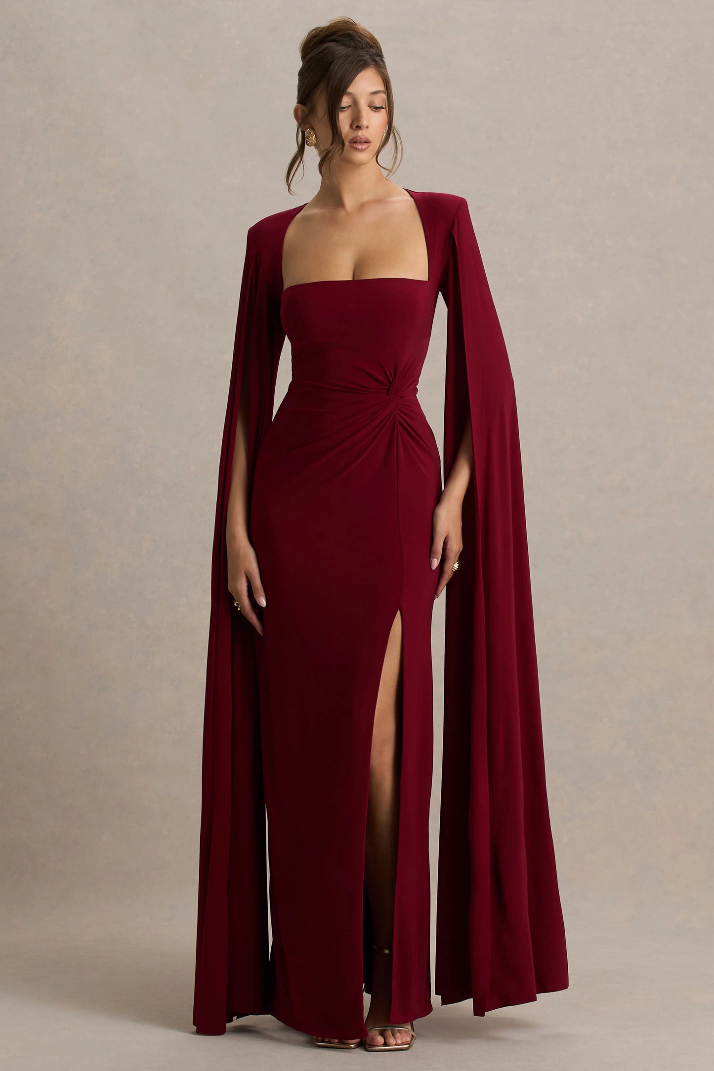 Claretta Berry Square Neck Twisted Maxi Dress With Cape Sleeves