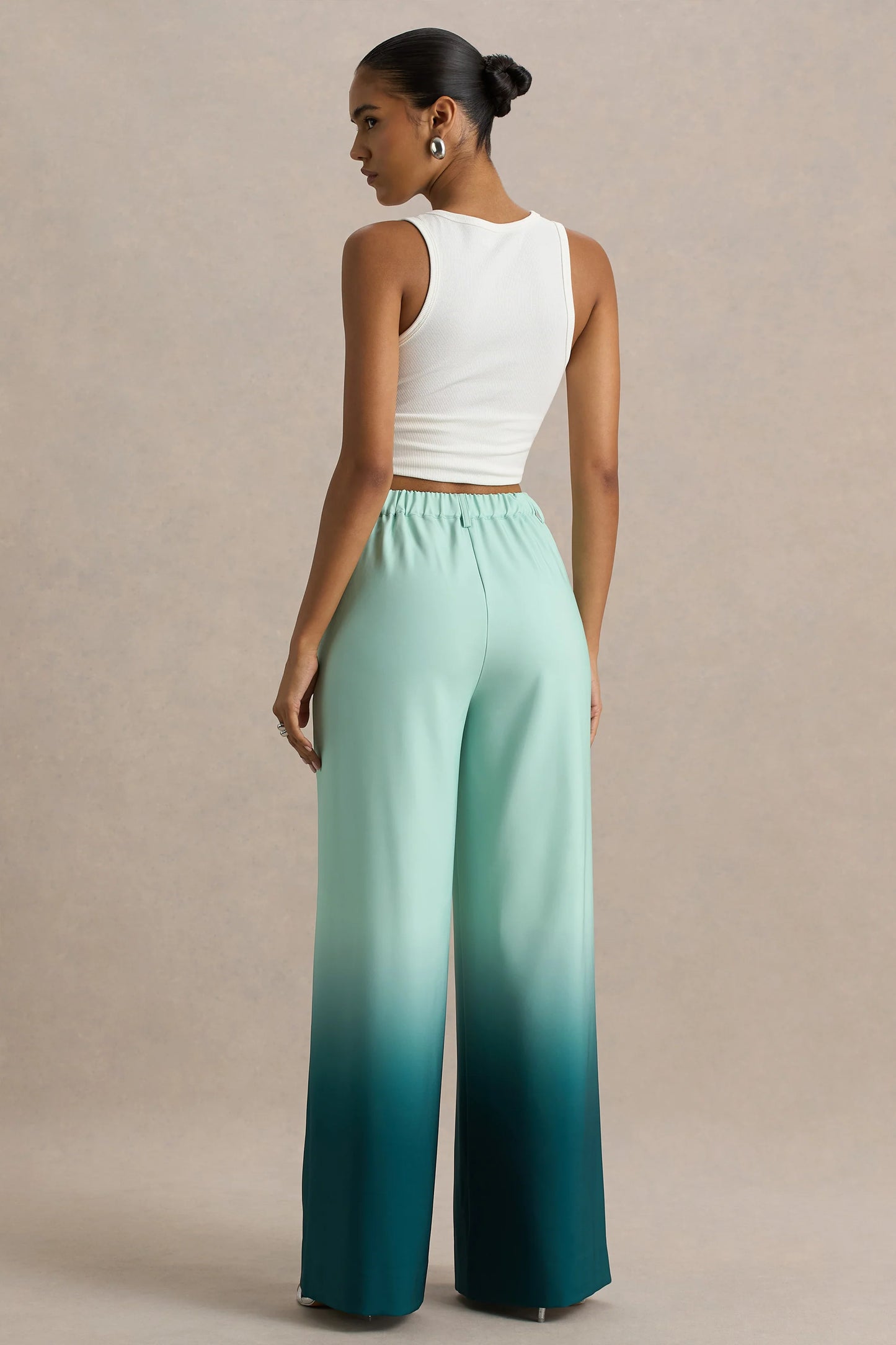 Safia Emerald Ombre Satin Wide-Leg