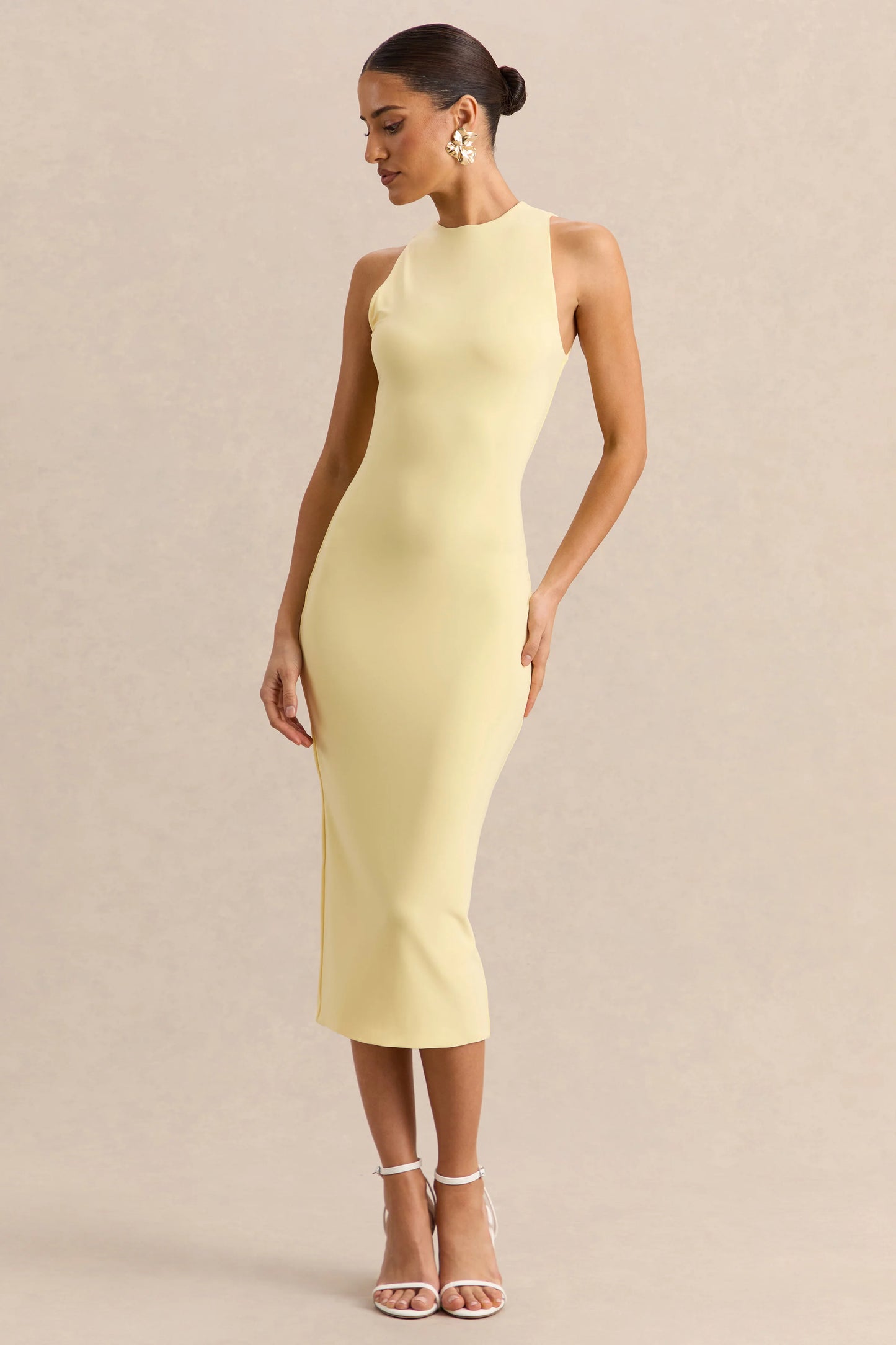 Mirana Lemon Halter-Neck Midi-Dress