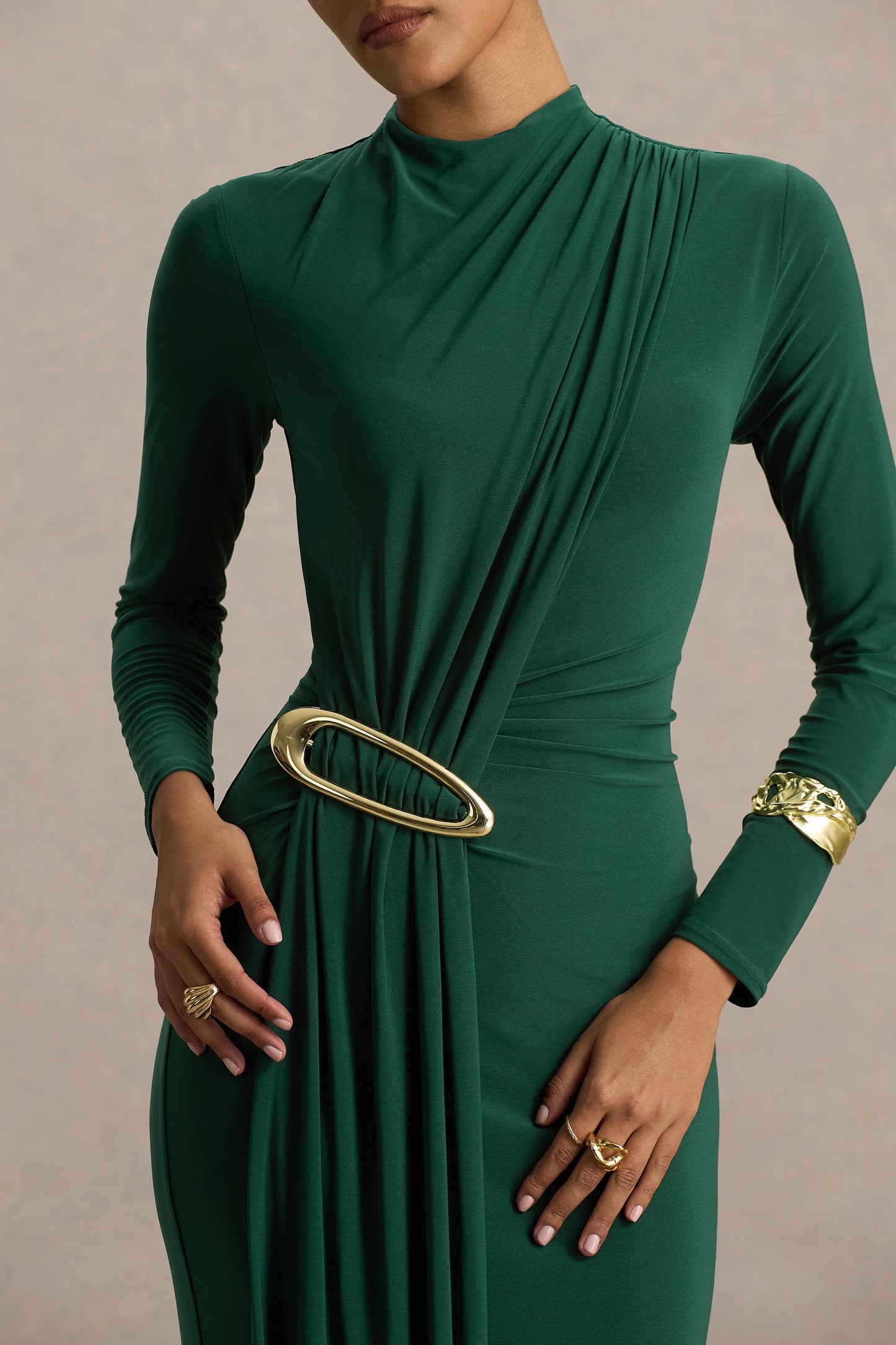 Zadie Teal High-Neck Maxi Dress With Gathered-Detail