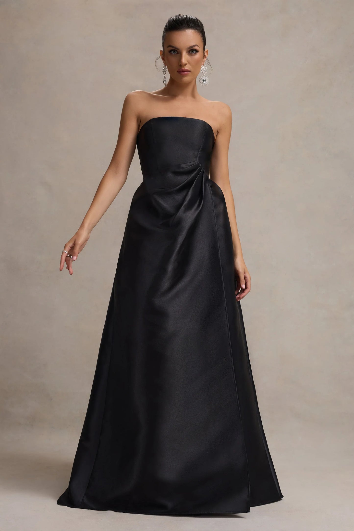 Universe Black Bandeau Puff-Skirt Split Maxi Dress