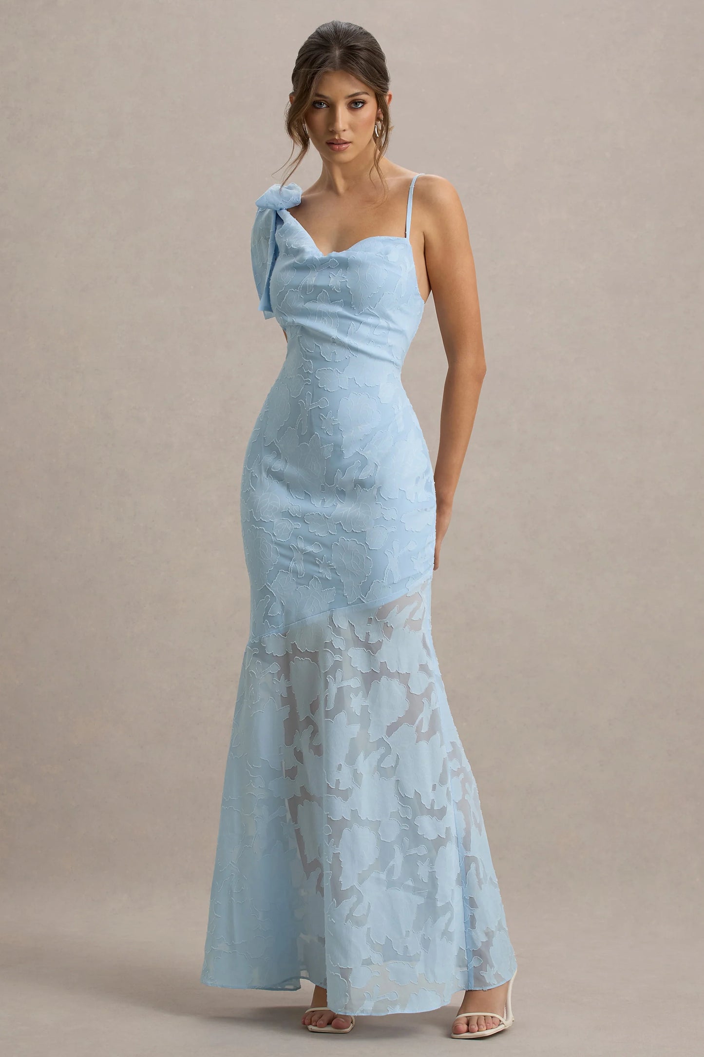 Chyna Light Blue Cowl-Neck Maxi Dress With Bow Strap