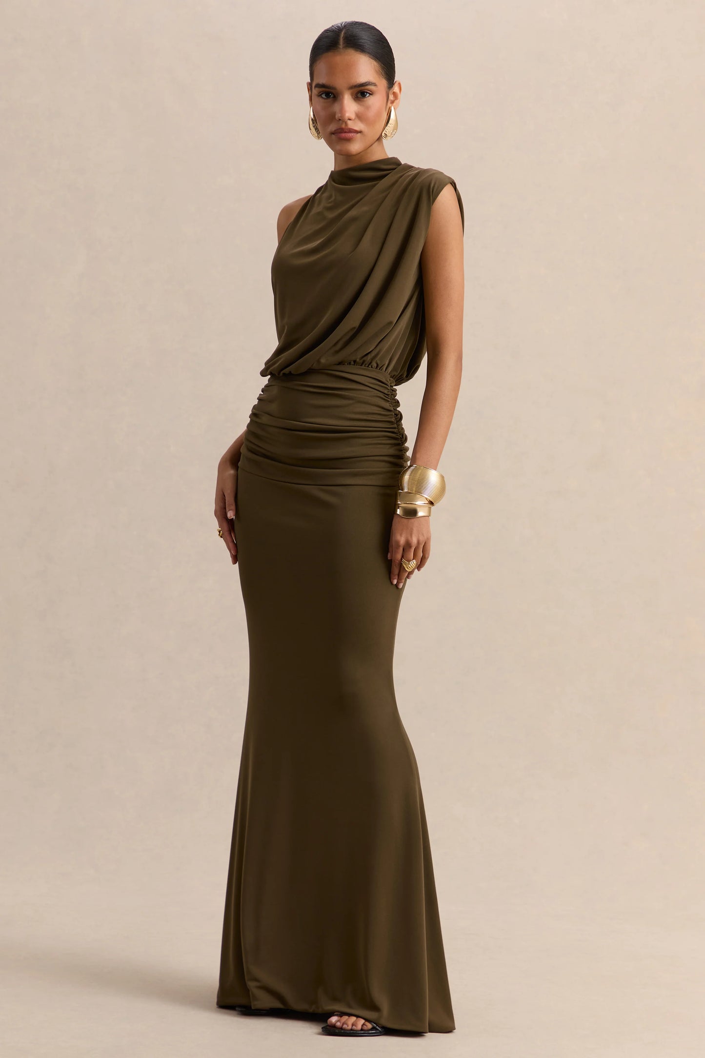 Umaira Khaki High-Neck Maxi Dress