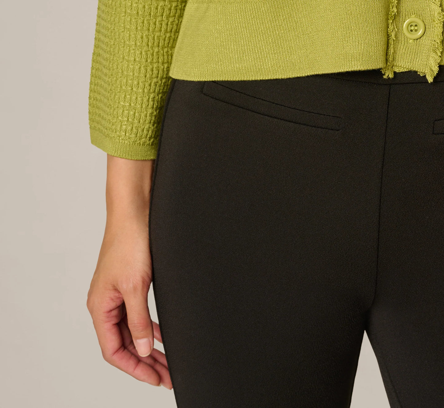 Waffle Knit Cardigan Sweater With Frayed Edges In Apple Green