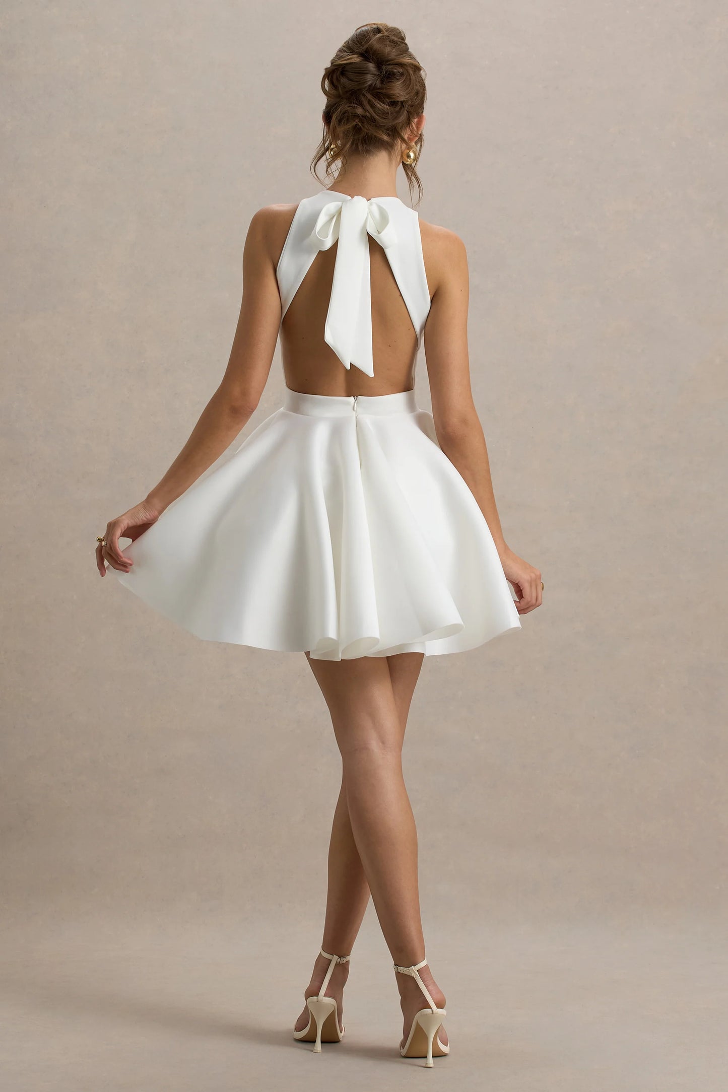 Waverly White Racer-Neck Sleeveless Skater Mini Dress
