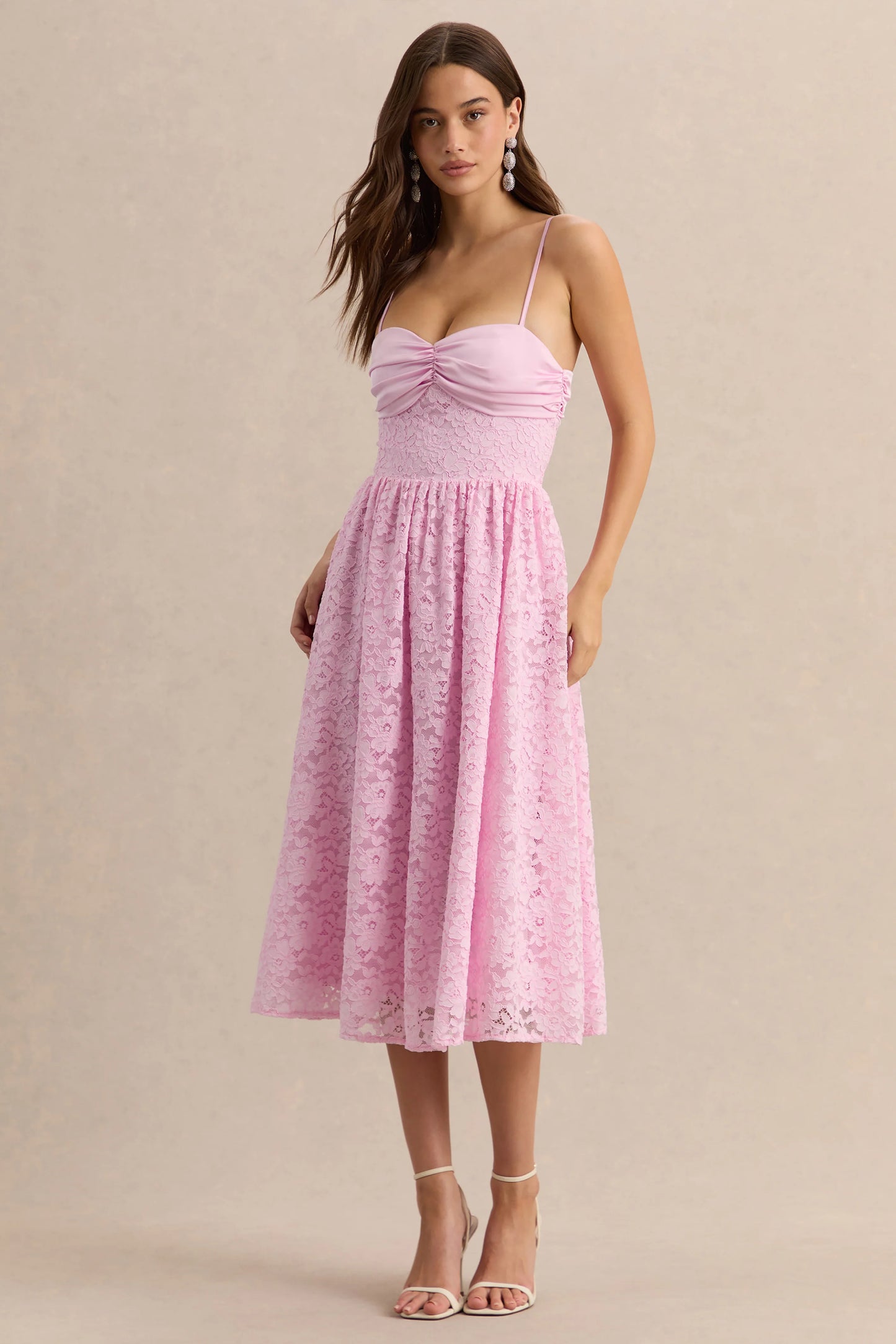 Gloriana Pink Lace Sweetheart-Neck Midi Dress