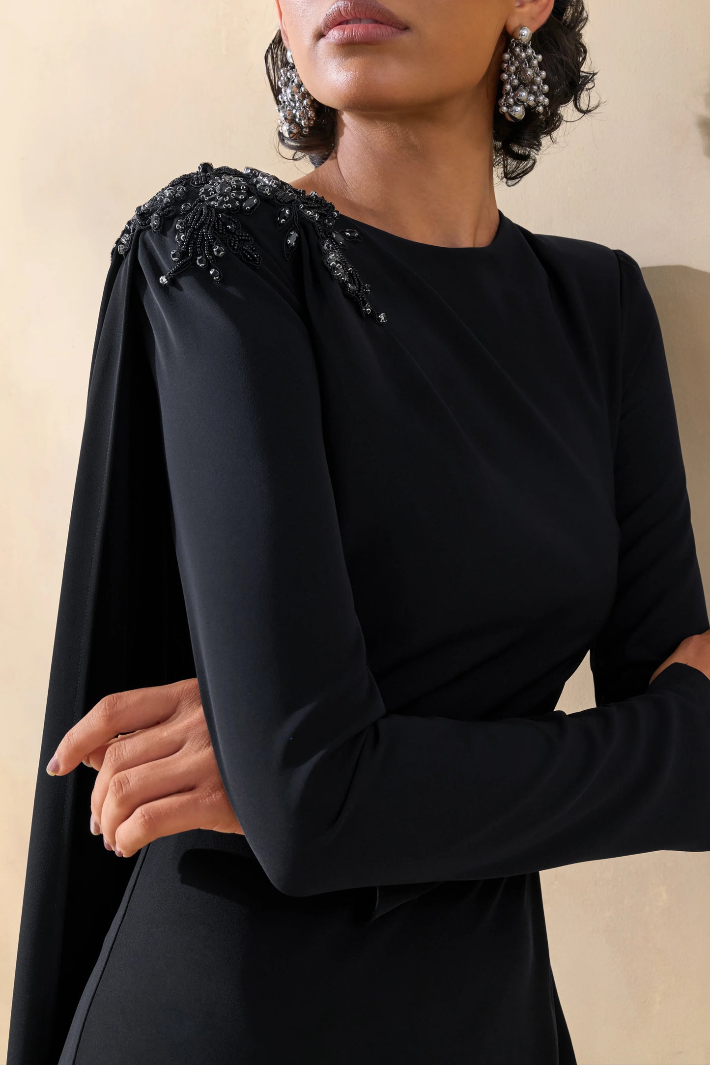 Reese Black High-Neck Maxi Dress With Embellished Detail and Sash