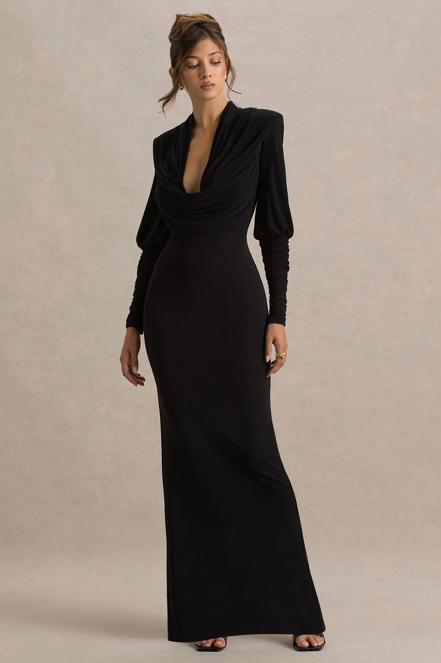 Kaylee Black Cowl-Neck Maxi Dress With Draping Details