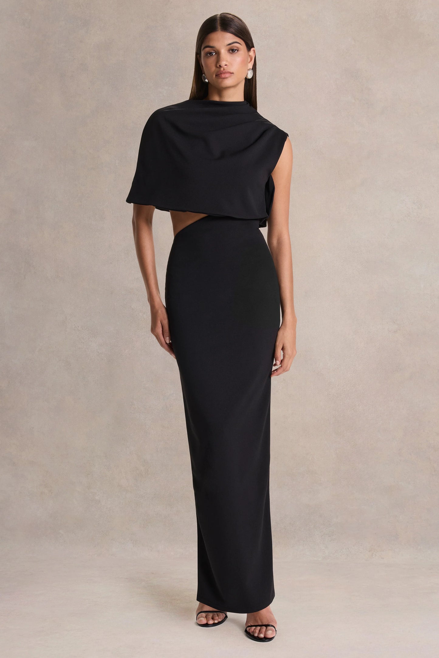 Roseth Black High-Neck Maxi Dress With Removable Cape