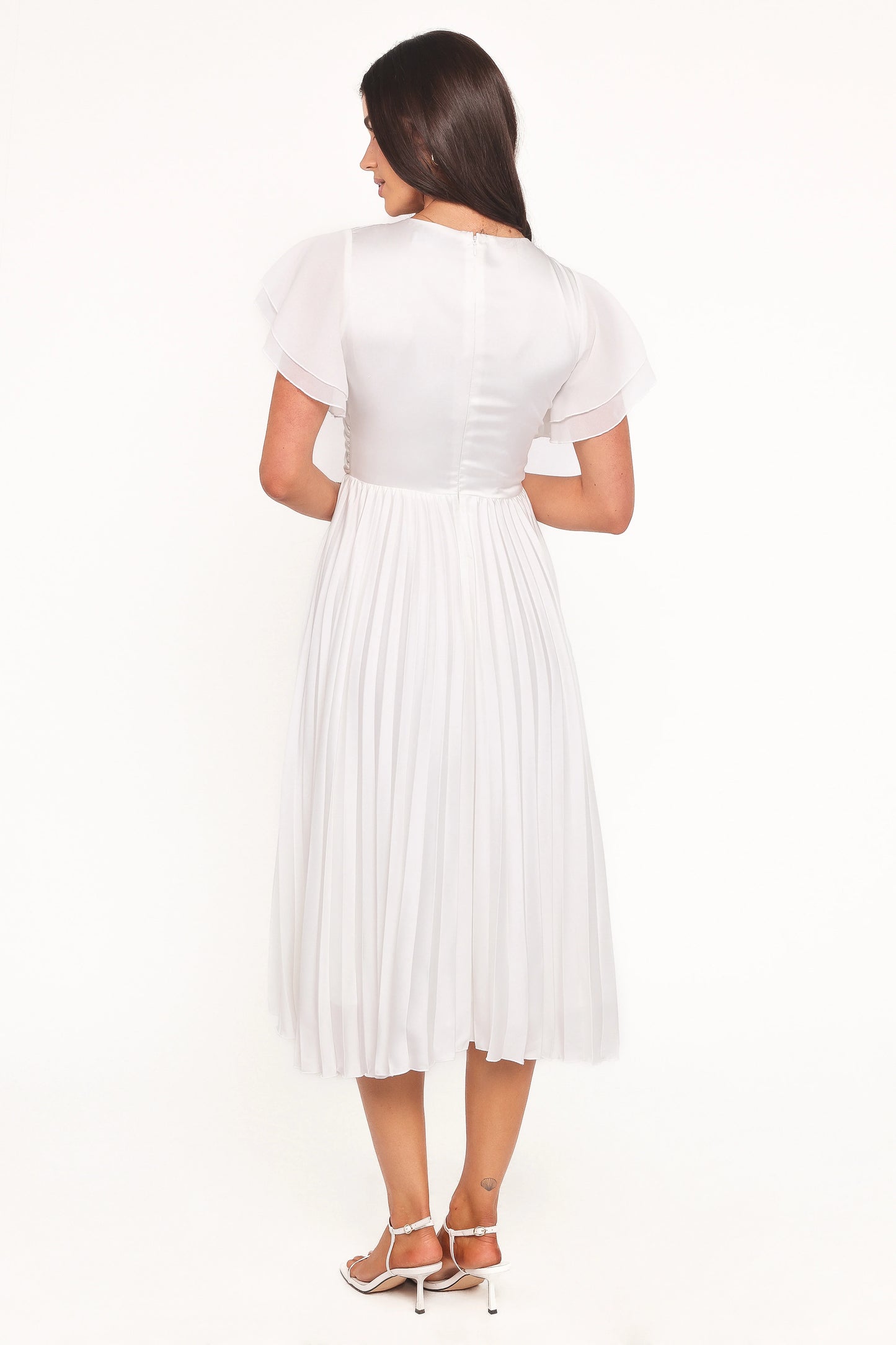Nova Flutter Sleeve Midi Dress - White