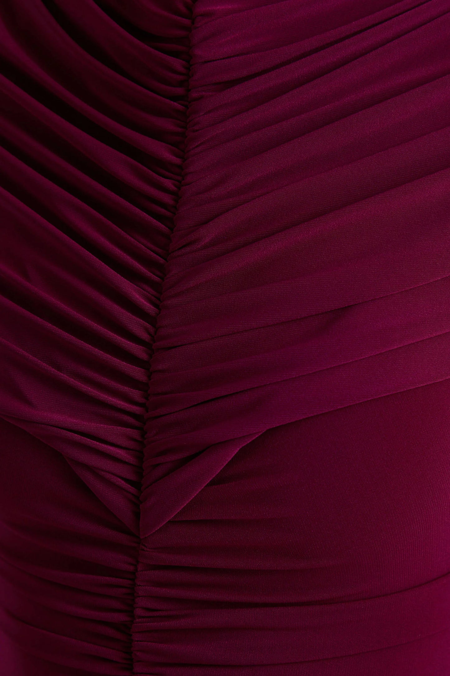 Azaria Burgundy High-Neck Maxi Dress With Ruched Detailing