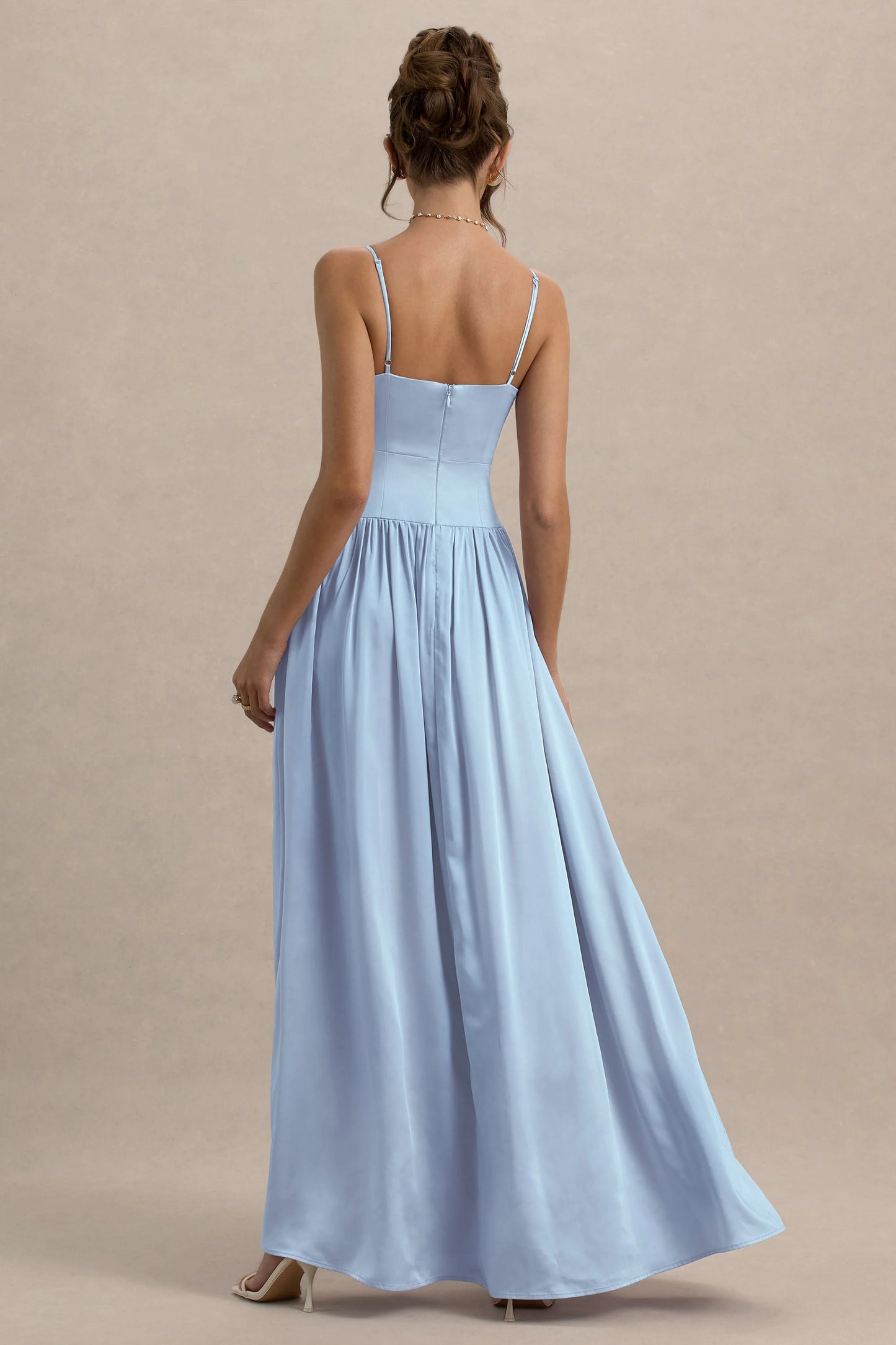 Jonas Powder Blue Plunge-Neck Maxi Dress With Cami Straps